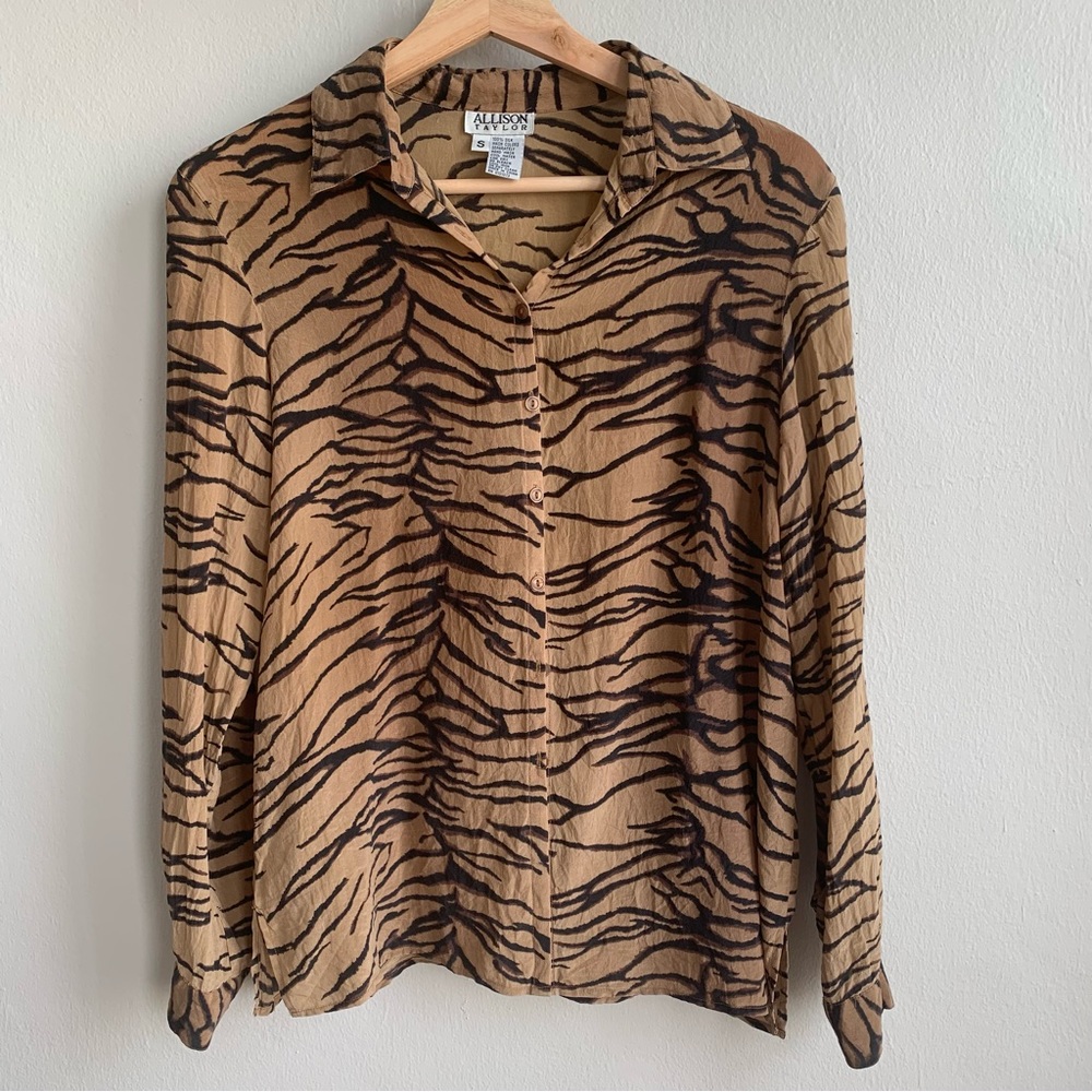 100% silk vintage tiger button down